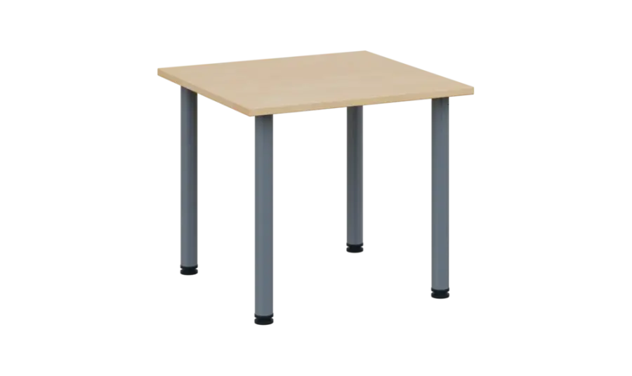 CRTR 80 jídelní stůl, kovová podnož stříbrná, deska 25 mm, 800x800 mm, bříza světlá